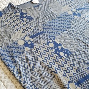 NWT Lularoe Irma Tunic XS Blue Beige Patchwork